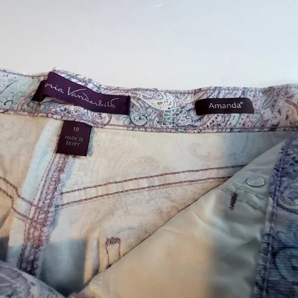 Gloria Vanderbilt Amanda Capri Jeans Lavender Kiss Prussian Paisley Print Size18 - Picture 4 of 16